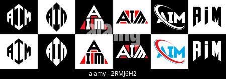 Logo AIM Letter in sei stili. PUNTA poligono, cerchio, triangolo, esagonale, stile piatto e semplice con logo lettera di variazione di colore bianco e nero Illustrazione Vettoriale