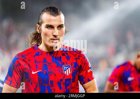 Madrid, Spagna. 28 agosto 2023. Caglar Soyuncu (Atletico Madrid) visto prima della partita di calcio LaLiga EA Sports tra Rayo Vallecano e Atletico Madrid giocata all'Estadio de Vallecas. Punteggio finale; Rayo Vallecano 0:7 Atletico Madrid (foto di Alberto Gardin/SOPA Images/Sipa USA) credito: SIPA USA/Alamy Live News Foto Stock