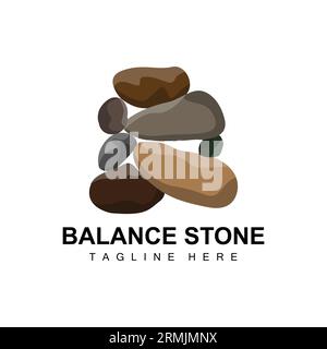 Design con logo in pietra sovrapposta, vettoriale di pietra di bilanciamento, illustrazione di pietra di materiale da costruzione, illustrazione di pietra pomice pietra di Walpapeer Illustrazione Vettoriale