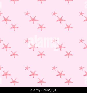 motivo senza cuciture stelle marine infantili su sfondo rosa. modello carino per tessuti per bambini. Foto Stock
