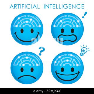 Icona Smiley Face dell'intelligenza artificiale isolata su uno sfondo bianco. Illustrazione vettoriale. Illustrazione Vettoriale