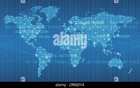 Illustrazione del concetto del sistema Vector Global Telecommunications Network. Europa, Africa e la mappa senza soluzione di continuità centrata sull'Atlantico. Ripetibile orizzontalmente. Illustrazione Vettoriale