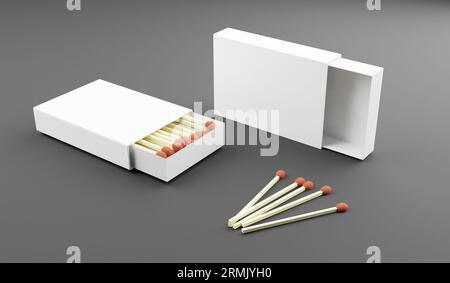 illustrazione 3d di fiammiferi con fiammiferi su sfondo grigio Foto Stock