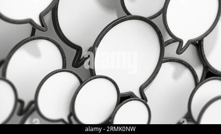 Bianco e nero palloncini di parlato formando uno sfondo. 3D'illustrazione. Foto Stock