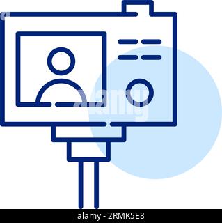 Fotocamera su un bastone per selfie che filma un ragazzo. Blogger o presentatore di notizie al lavoro. Icona Pixel Perfect Illustrazione Vettoriale