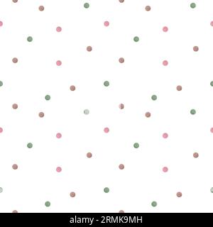 Un delicato motivo senza cuciture di macchie color acquerello di rosa, verde e marrone, realizzate in acquerello. Illustrazione acquerello evidenziata in bianco Foto Stock