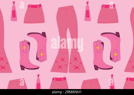 modello senza cuciture con stivali e pantaloni da cowboy Illustrazione Vettoriale