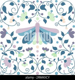 Motivo messicano senza cuciture ricamato otomi. Colorato stile tradizionale messicano ricamato in tessuto. Grafica in stile folk otomi, sfondo. messicano festoso Illustrazione Vettoriale