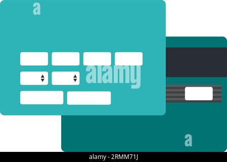 Carte bancarie con campi vuoti per l'immissione del numero di carta e del codice carta CVV CVC. Mezzi moderni di pagamento senza contanti per beni e servizi. SIM Illustrazione Vettoriale