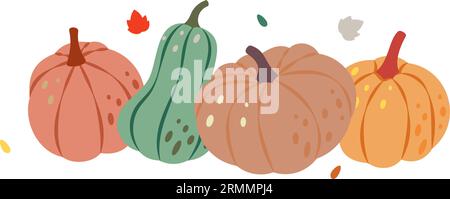 Zucche autunnali. Zucche. Verdure di halloween autunnali. Illustrazione vettoriale. Illustrazione Vettoriale