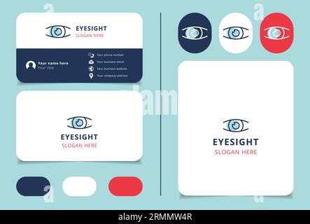 Design del logo EyeSight con slogan modificabile. Libro di branding e modello di biglietto da visita. Illustrazione Vettoriale