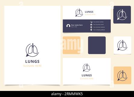 Design del logo Lungs con slogan modificabile. Libro di branding e modello di biglietto da visita. Illustrazione Vettoriale