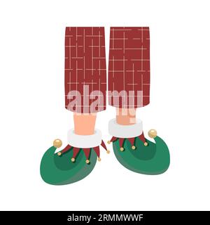 Gambe in pigiama rosso con pantofole calde agli elfi. Illustrazione Vettoriale