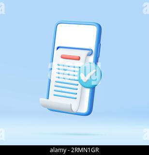 Telefono cellulare 3d con bolletta finanziaria cartacea. Illustrazione Vettoriale