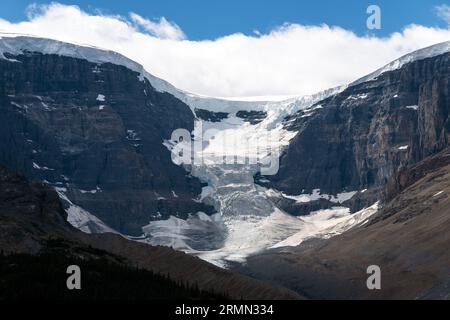 Dome Glacier e Snow Dome Mountain presso Icefields Parkway, Banff and Jasper National Park, Canada. Foto Stock