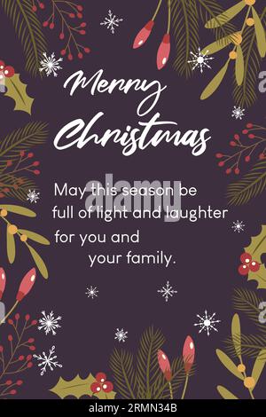 Biglietto d'auguri natalizio con elementi invernali. Illustrazione Vettoriale