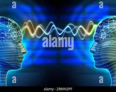 Due persone che comunicano per telepatia. Illustrazione digitale. Foto Stock