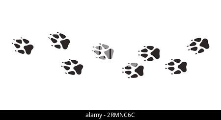 Zampe lupo. Impronte di zampe animali, impronte di animali diversi vettoriali illustrazione in bianco e nero Illustrazione Vettoriale
