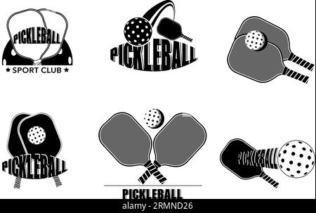 Set di diversi design monocromatici con logo Pickle Ball Illustrazione Vettoriale