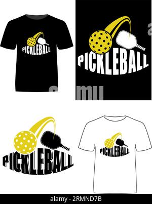 Design e applicazione con logo Pickle Ball in una T-shirt bianca e nera Illustrazione Vettoriale