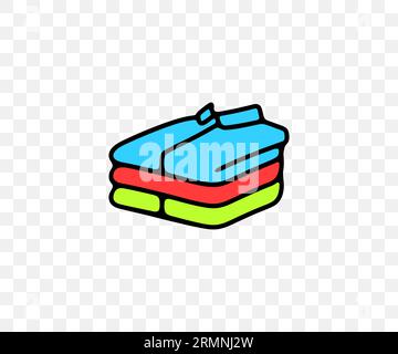 Pila di abiti piegati, camicie e t-shirt, grafica colorata. Abbigliamento, abbigliamento, indumenti, lavanderia, stiratura e stiratura, design vettoriale Illustrazione Vettoriale