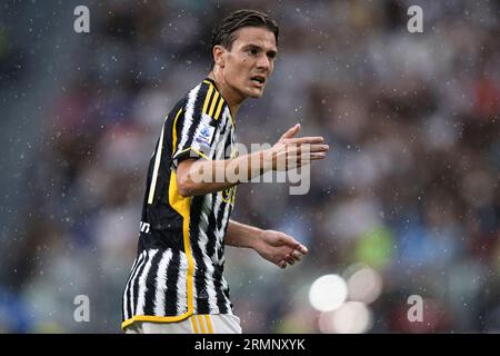 Nicolo fagioli della Juventus FC reagisce durante la partita di serie A tra Juventus FC e Bologna FC. Foto Stock
