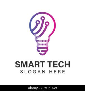 Logo Smart Tech Design Tech con logotipo lampadina Illustrazione Vettoriale