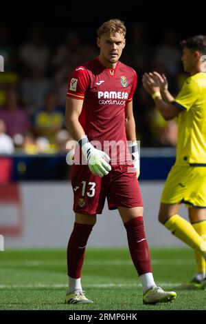 Villarreal, Spagna. 27 agosto 2023. Filip Jorgensen del Villarreal CF durante la partita LaLiga EA Sports tra il Villarreal CF e il FC Barcelona all'Estadio la ceramica di Villarreal, in Spagna. (Immagine di credito: © David Ramirez/DAX via ZUMA Press Wire) SOLO USO EDITORIALE! Non per USO commerciale! Foto Stock