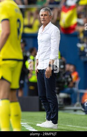 Villarreal, Spagna. 27 agosto 2023. Quique Setien del Villarreal CF durante la partita LaLiga EA Sports tra il Villarreal CF e il FC Barcelona all'Estadio la ceramica di Villarreal, in Spagna. (Immagine di credito: © David Ramirez/DAX via ZUMA Press Wire) SOLO USO EDITORIALE! Non per USO commerciale! Foto Stock