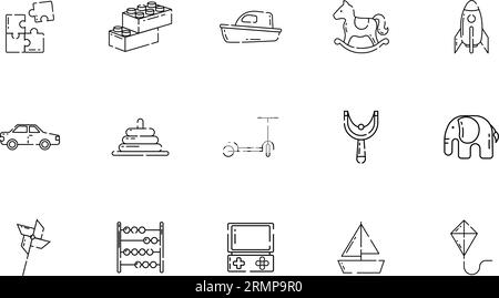 Set di diverse icone piatte dei giocattoli Vector Illustrazione Vettoriale