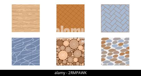 Consistenza dei materiali di finitura naturali per pavimenti. Design degli interni. Illustrazione piatta vettoriale... Illustrazione Vettoriale