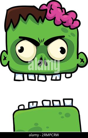 Cartone animato, zombie arrabbiato. Illustrazione vettoriale di Halloween di divertenti zombie che si lamentano con la bocca aperta piena di denti. Ottimo per la decorazione o il design del pacchetto Illustrazione Vettoriale