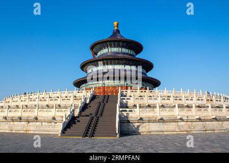 Tempio meraviglioso e incredibile - Tempio del Paradiso a Pechino, Cina. Traduzione: Sala di preghiera per la buona vendemmia Foto Stock