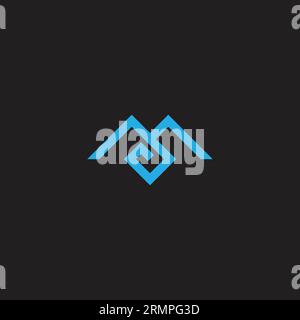 vettore con logo letter m blue mountain diamond line Illustrazione Vettoriale