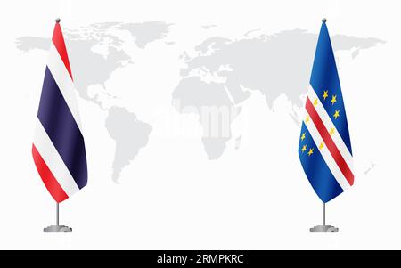 Thailandia e Capo Verde bandiere per un incontro ufficiale sullo sfondo della mappa mondiale. Illustrazione Vettoriale