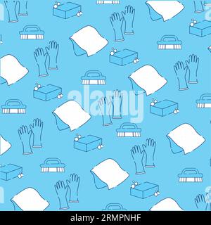 Sfondo pattern senza cuciture con icone di pulizia Vector Illustrazione Vettoriale