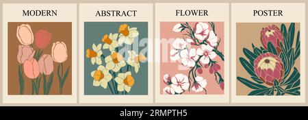 Set di poster astratti del mercato dei fiori vettore. Illustrazione Vettoriale