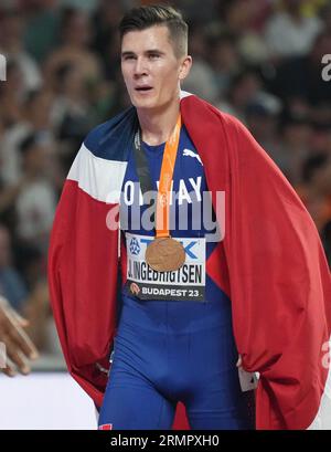 Budapest, Ungheria. 27 agosto 2023. Jakob INGEBRIGTSEN di NOR Final 5000 METRI UOMINI durante i Campionati del mondo 2023 il 27 agosto 2023 a Nemzeti Atletikai Kozpont a Budapest, Ungheria. Foto Laurent Lairys/ABACAPRESS.COM credito: Abaca Press/Alamy Live News Foto Stock