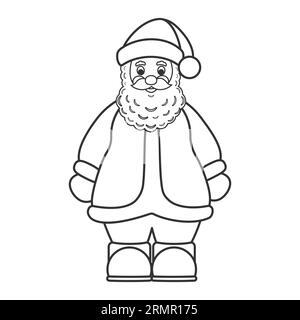 Illustrazione vettoriale del contorno di Babbo Natale in bianco e nero. Libro da colorare per bambini Illustrazione Vettoriale
