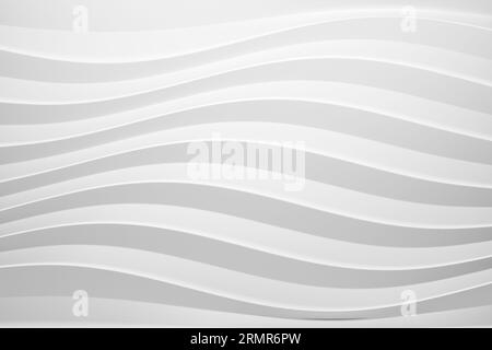 3D Render of An abstract and minimalist composition featuring a white wall abstract background adorned with a mesmerizing wavy pattern, evoking a sens Stock Photo