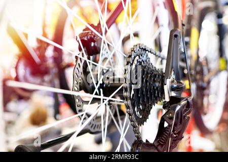 Carriage with chain rear wheel sports mountain bicycle Stock Photo