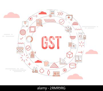 concetto di imposta sui beni e servizi gst con banner modello set di icone e illustrazione vettoriale a forma circolare Foto Stock