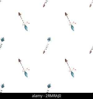 motivo senza cuciture acquerello con frecce indiane. simpatico motivo boho per la stampa su tessuti. Foto Stock