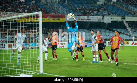 Kolkata, India. 29 agosto 2023. Emami East Bengal partecipa alla finale del torneo di calcio Durand-23 con la vittoria ai calci di rigore sul North East United FC il 29 agosto 2023 allo stadio VYBK di Kolkata (foto di Amlan Biswas/Pacific Press/Sipa USA) credito: SIPA USA/Alamy Live News Foto Stock