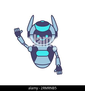 Personaggio robot: Ciao, illustrazione vettoriale. Carino illustrazione dei cartoni animati robotici Illustrazione Vettoriale