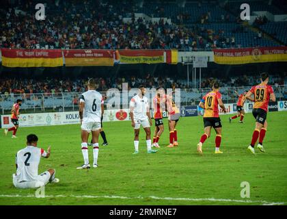 Kolkata, India. 29 agosto 2023. Emami East Bengal partecipa alla finale del torneo di calcio Durand-23 con la vittoria ai calci di rigore sul North East United FC il 29 agosto 2023 allo stadio VYBK di Kolkata (foto di Amlan Biswas/Pacific Press/Sipa USA) credito: SIPA USA/Alamy Live News Foto Stock