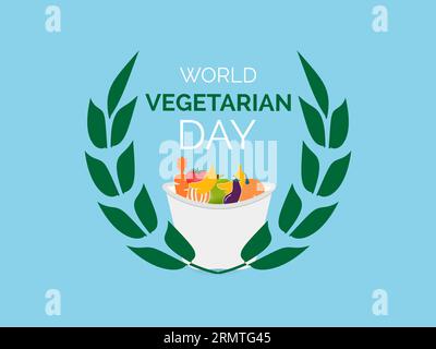 Il mese nazionale vegetariano celebra le scelte salutari, la sostenibilità e i vantaggi della nutrizione vegetale. Modello illustrazione vettoriale. Illustrazione Vettoriale