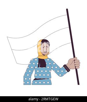 Donna musulmana con carattere vettoriale a linea piatta bandiera Illustrazione Vettoriale