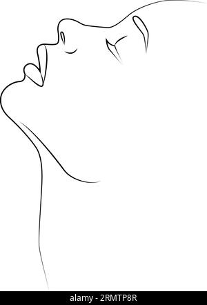 Ritratto lungo le linee. La silhouette del volto di una donna è disegnata in una linea. Illustrazione Vettoriale