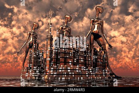 Alien City gestita da Androids Foto Stock